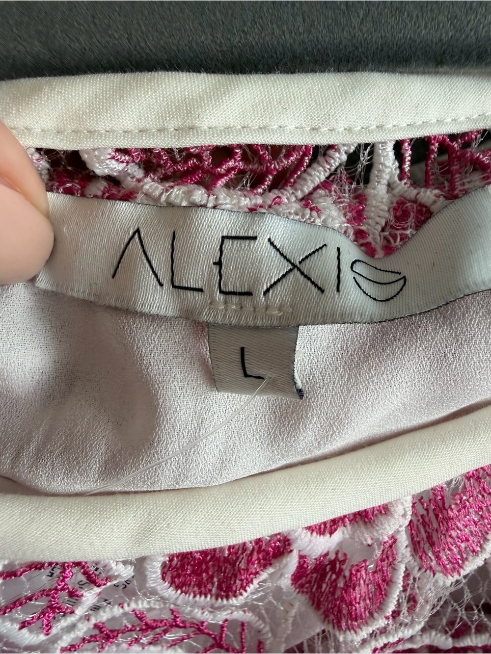 ALEXIS Paula Pink & Ivory Embroidered Off Shoulder Ruffle Dress Mini Size L NWT - Picture 5 of 8